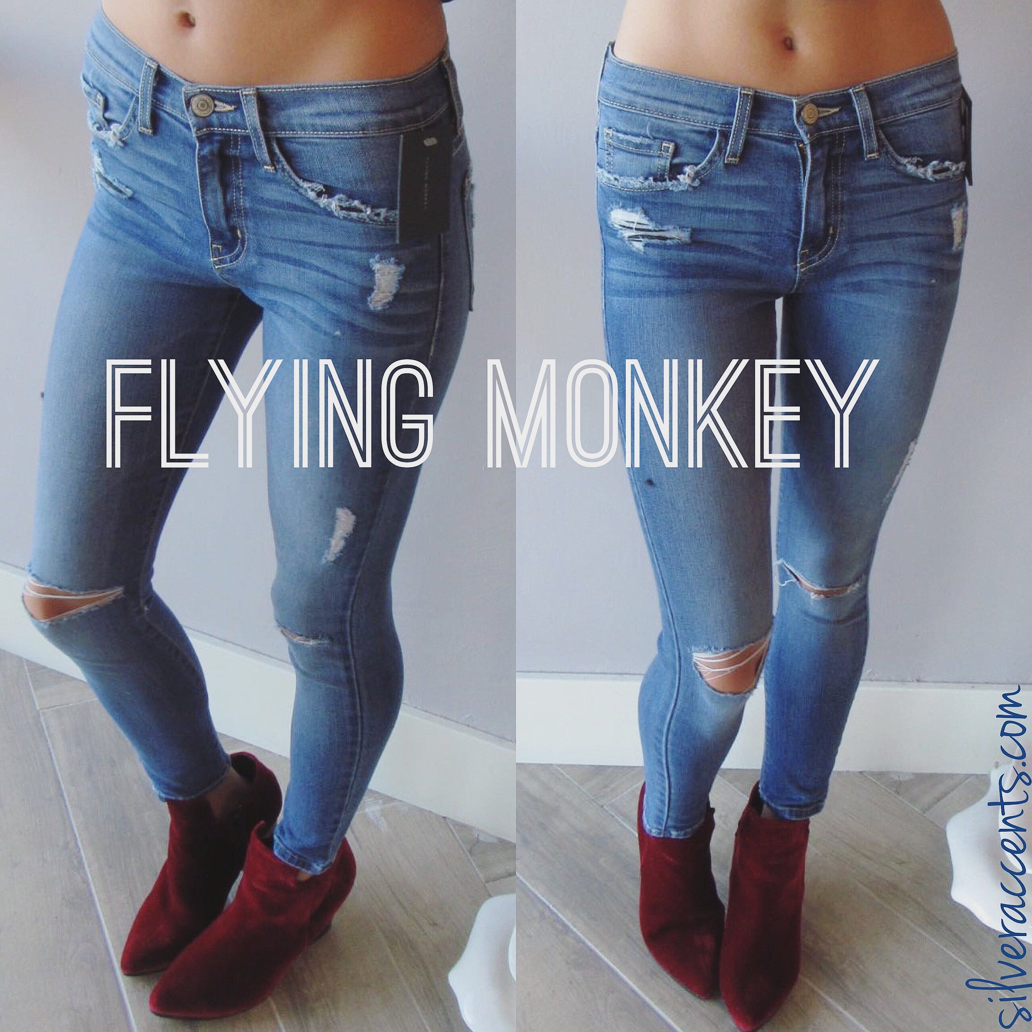 FLYING MONKEY Distressed BLUE NILE Slit Knee Ankle Skinny Jean