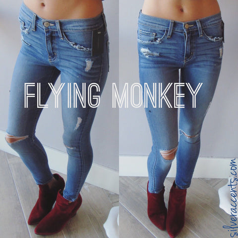 FLYING MONKEY Distressed BLUE NILE Slit Knee Ankle Skinny Jean