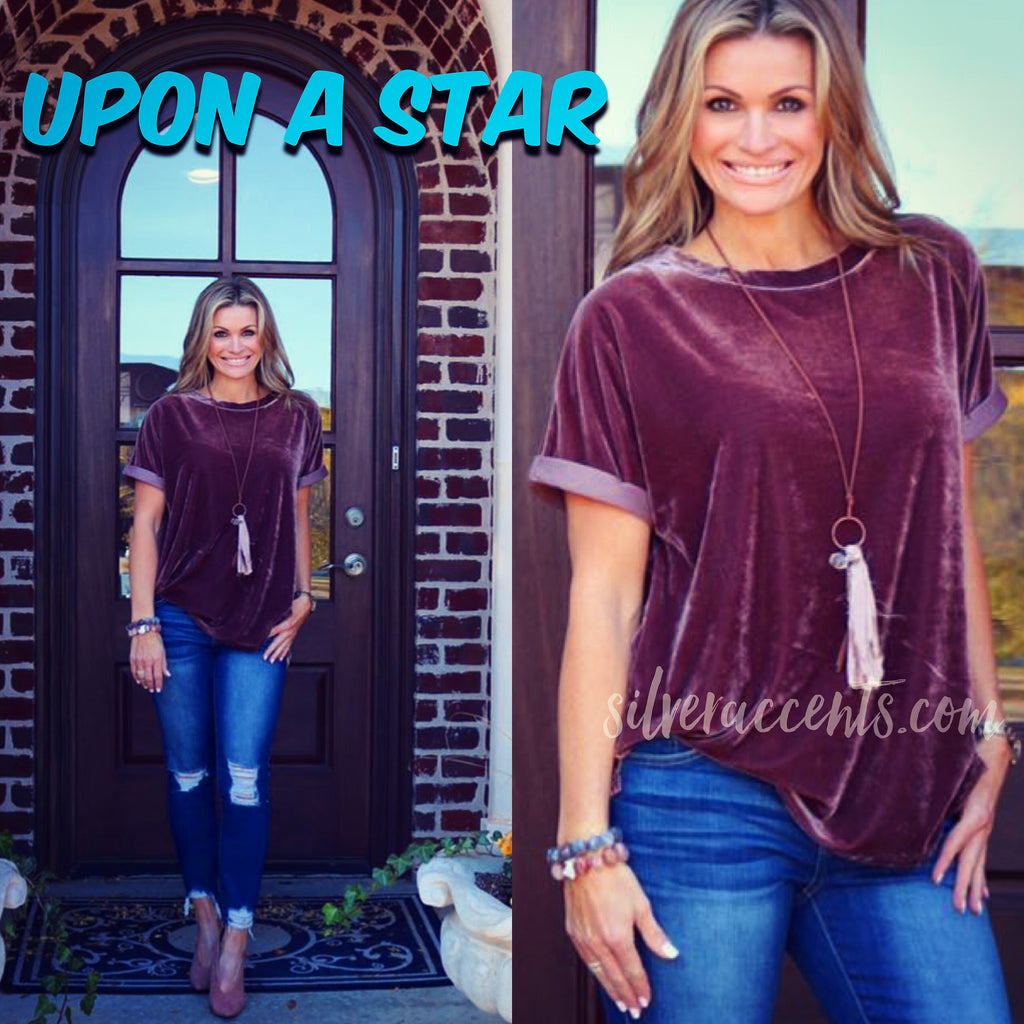 UPON A STAR Velvet Roll Sleeve Tunic Top