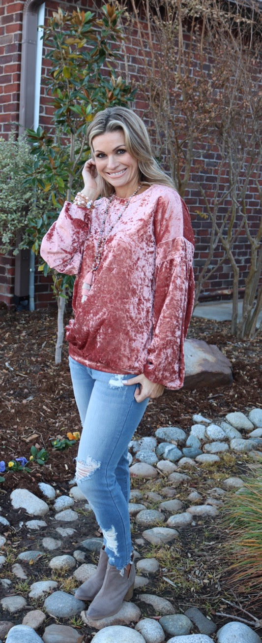 WONDERMENT CrushVelvet DropShoulder LongSleeve Pullover Top