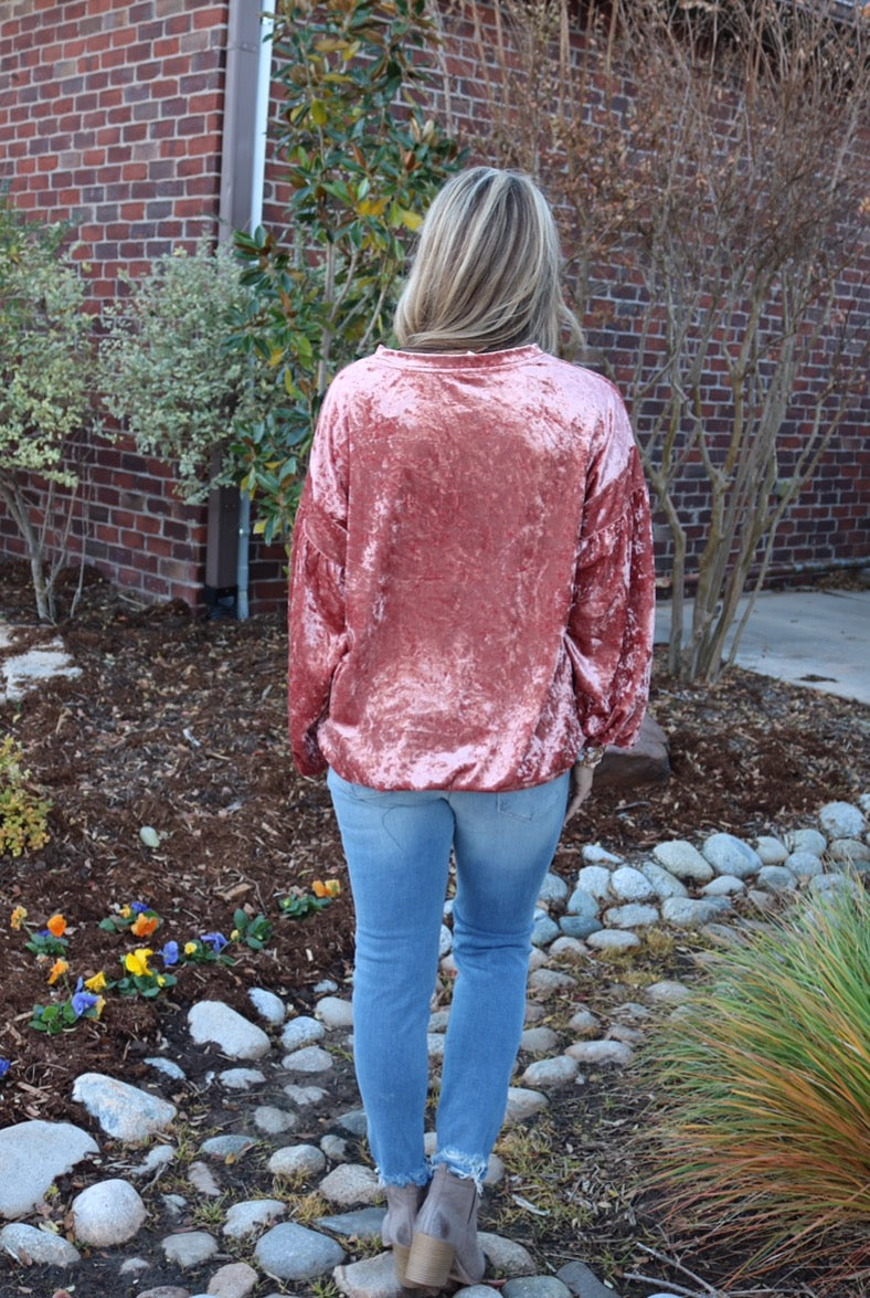 WONDERMENT CrushVelvet DropShoulder LongSleeve Pullover Top