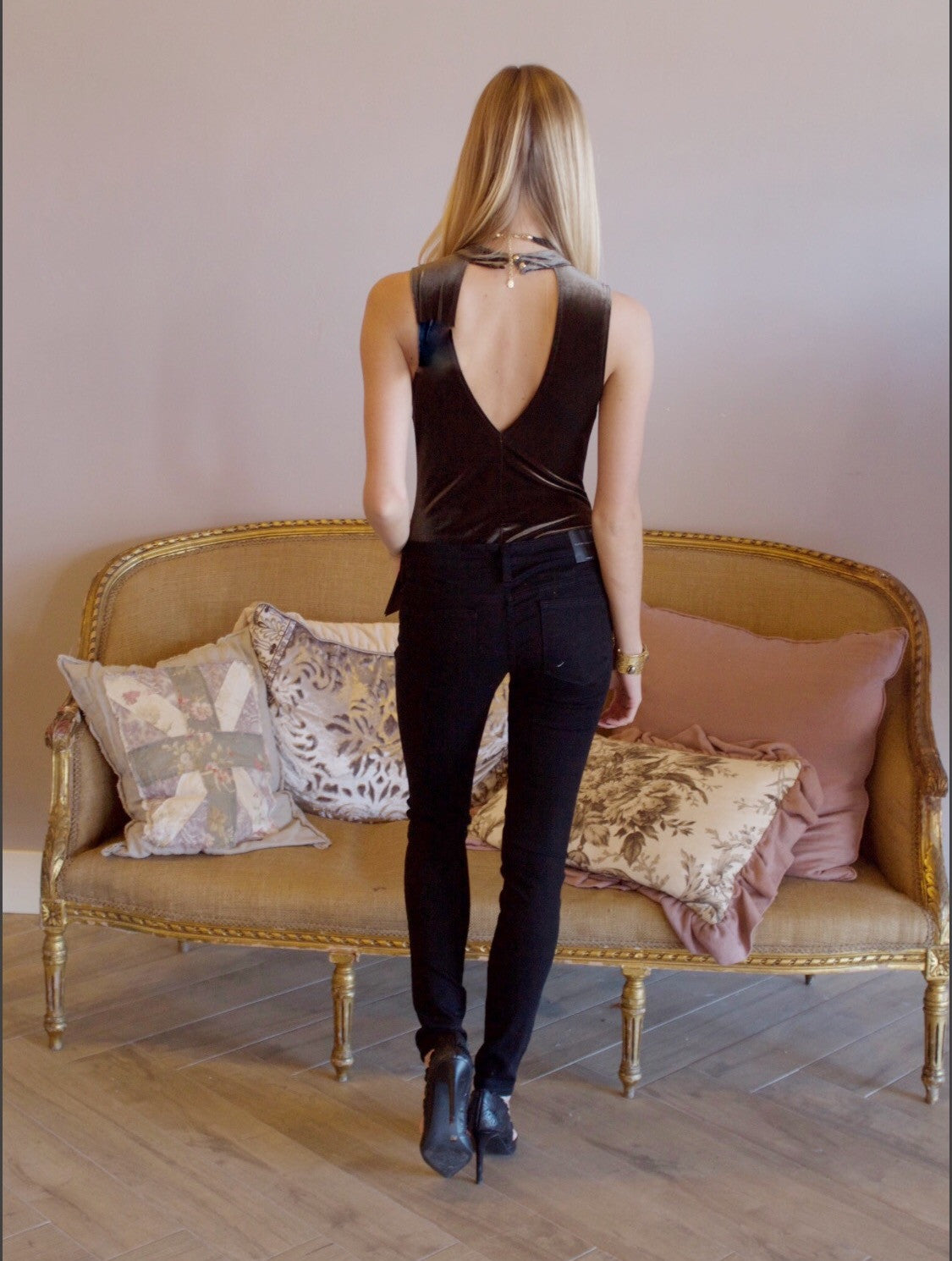 COUNTDOWN Velvet Cutout MockNeck Bodysuit Tank Top