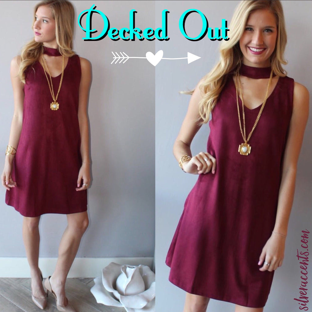 DECKED OUT Cutout Neck Suede Sheath Dress