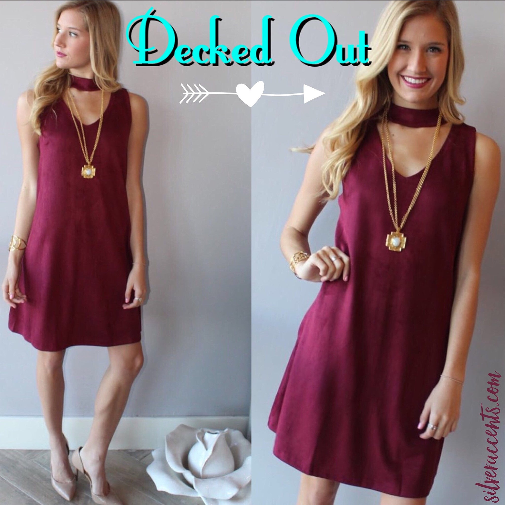 DECKED OUT Cutout Neck Suede Sheath Dress