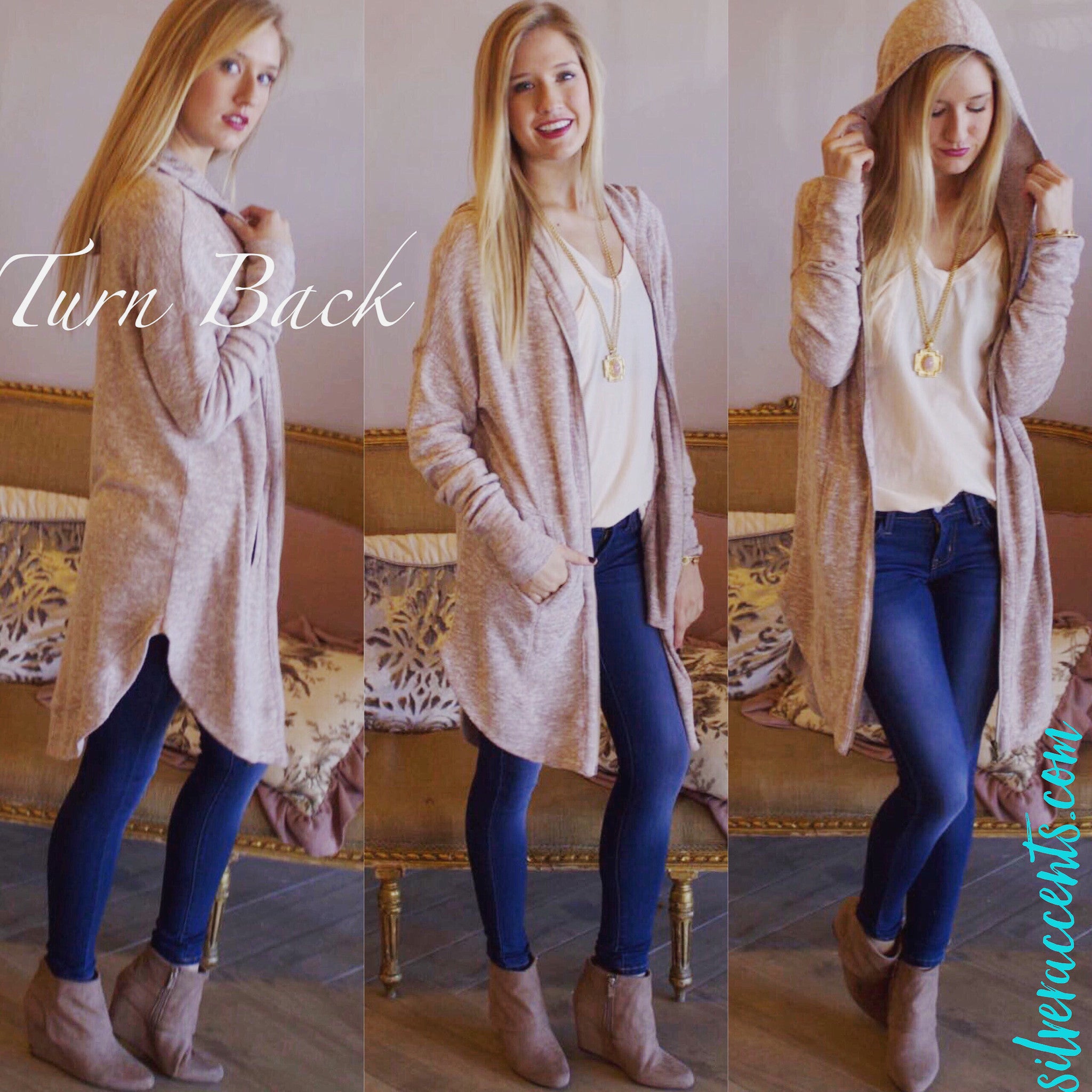 TURN BACK Shirttail Hem Zip Hoodie Tunic Top