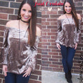 JUST CRUISIN Velvet Off Shoulder Bell Sleeve Top