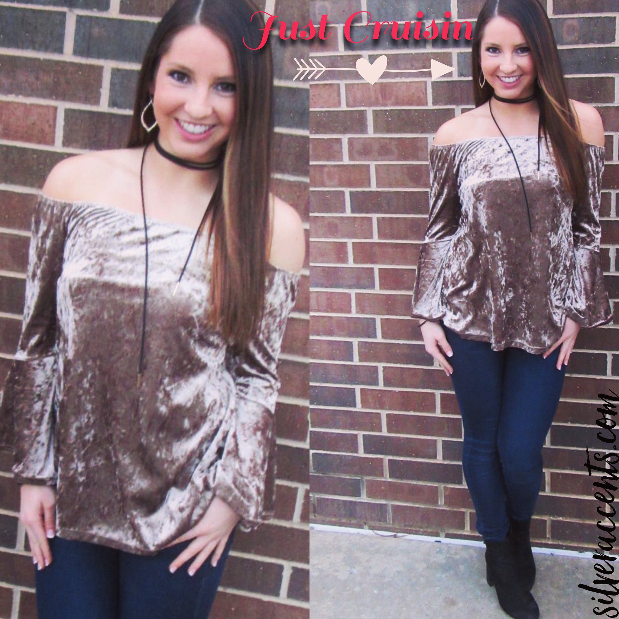 JUST CRUISIN Velvet Off Shoulder Bell Sleeve Top