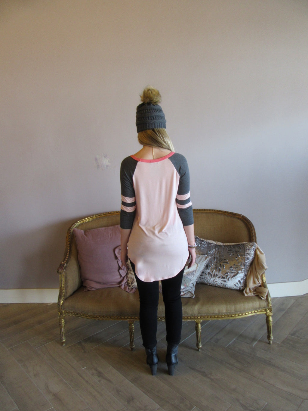 LOVE Graphic Logo Stripe Sleeve Top
