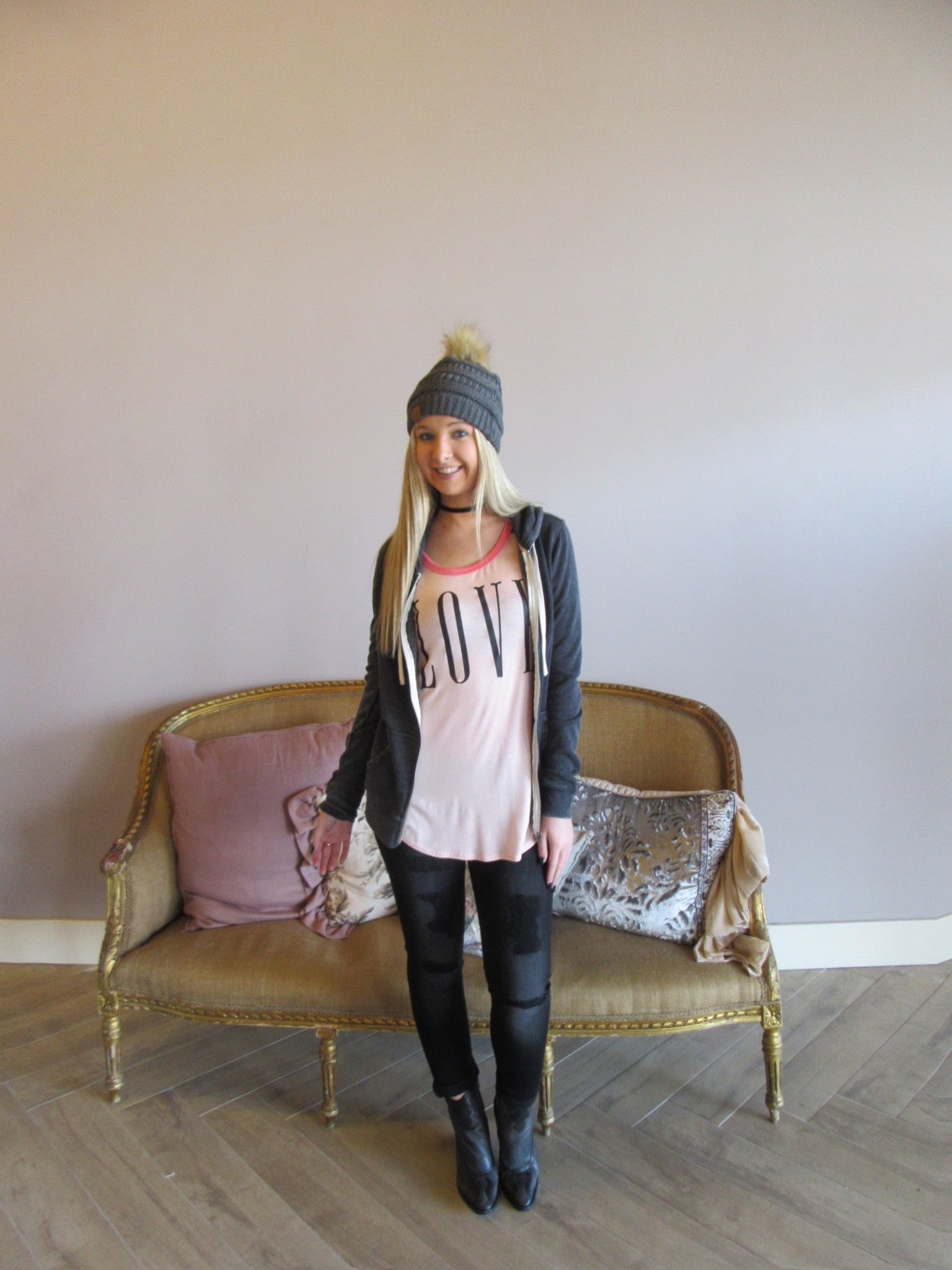LOVE Graphic Logo Stripe Sleeve Top