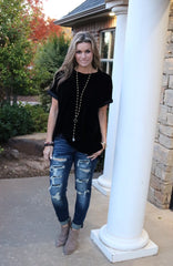 UPON A STAR Velvet Roll Sleeve Tunic Top