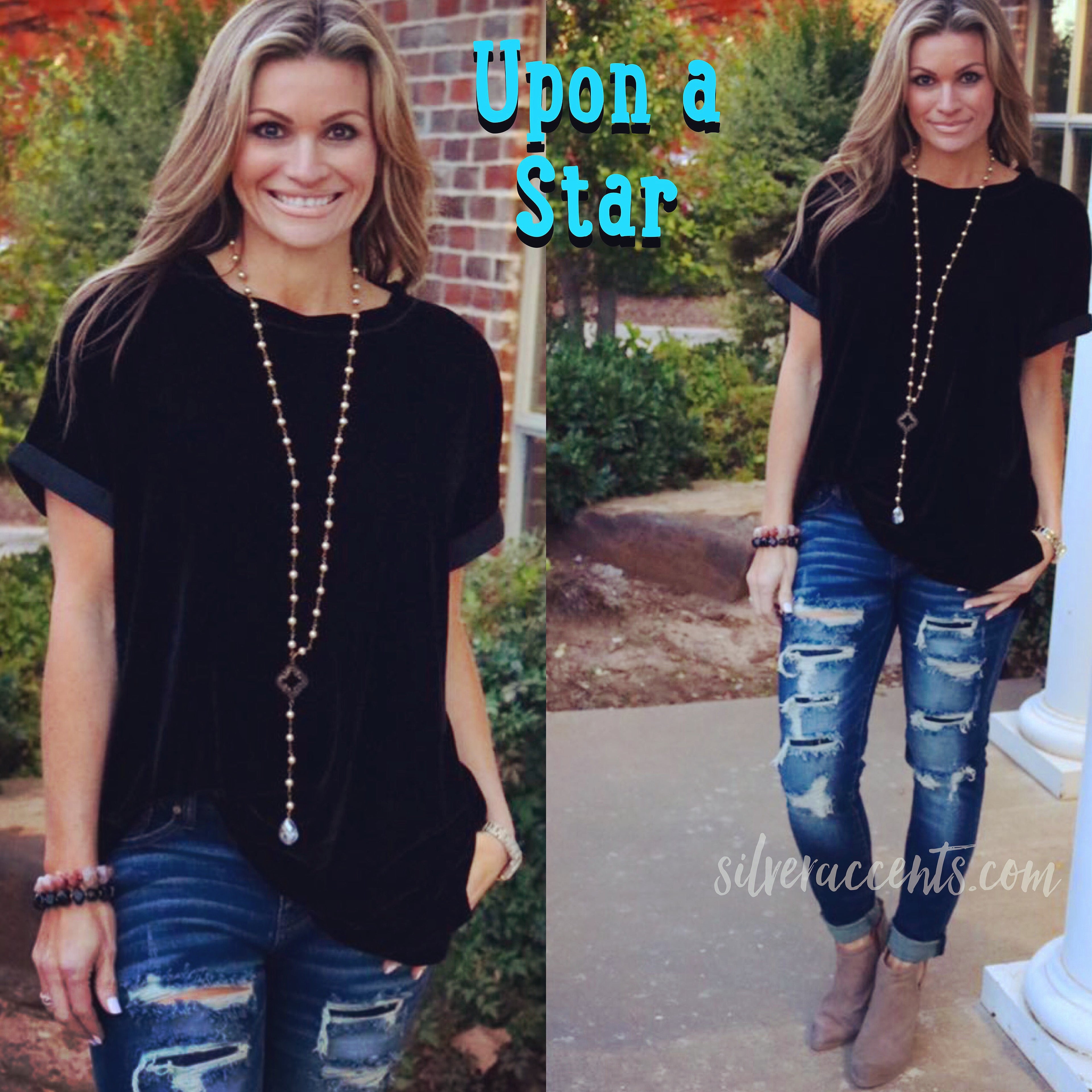 UPON A STAR Velvet Roll Sleeve Tunic Top