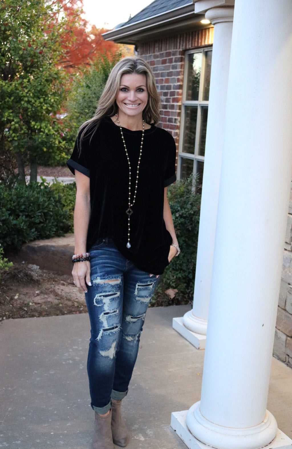 UPON A STAR Velvet Roll Sleeve Tunic Top