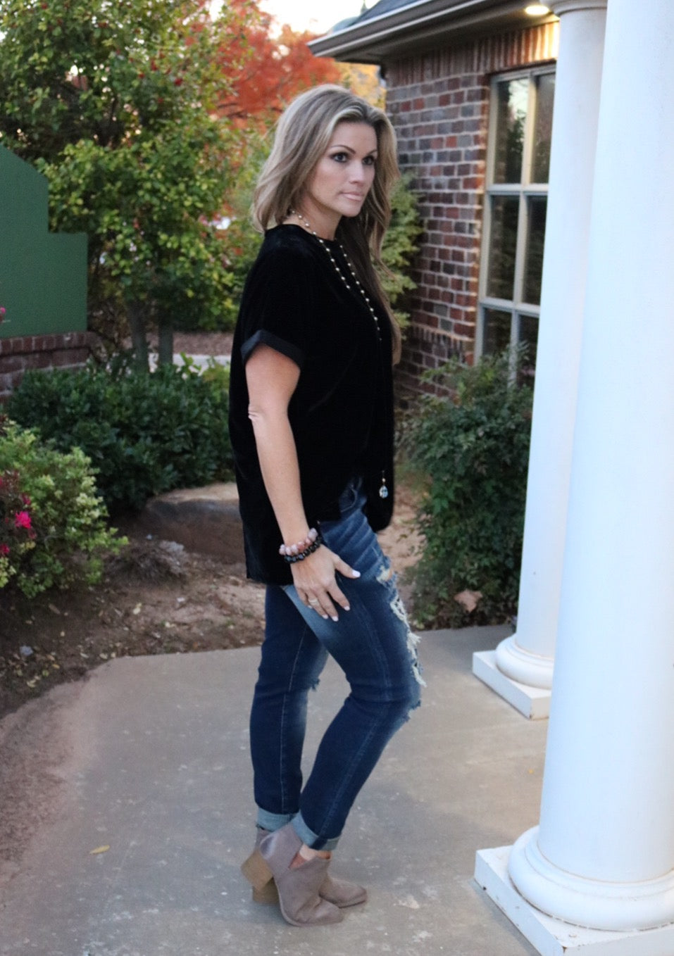 UPON A STAR Velvet Roll Sleeve Tunic Top