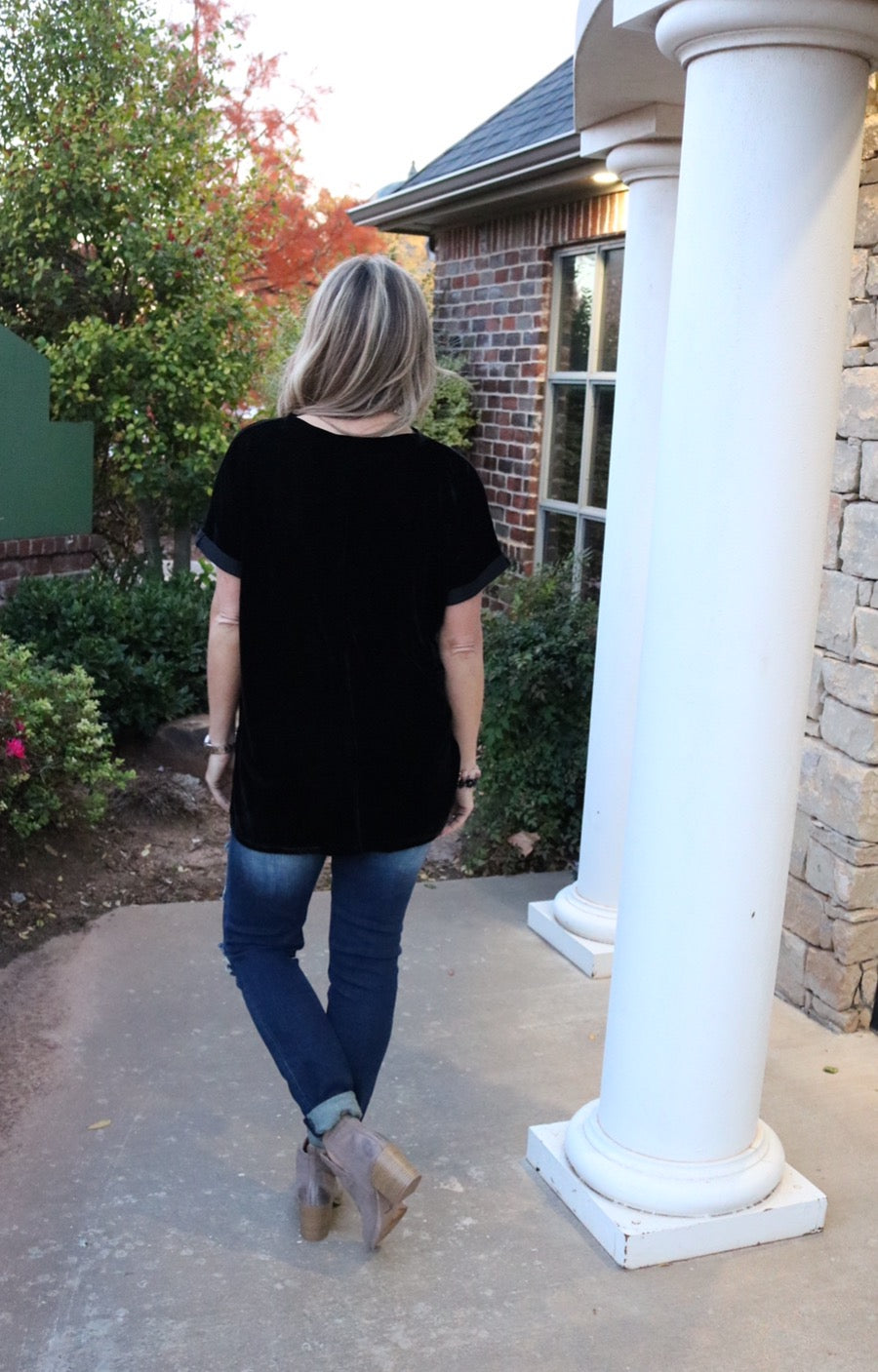 UPON A STAR Velvet Roll Sleeve Tunic Top