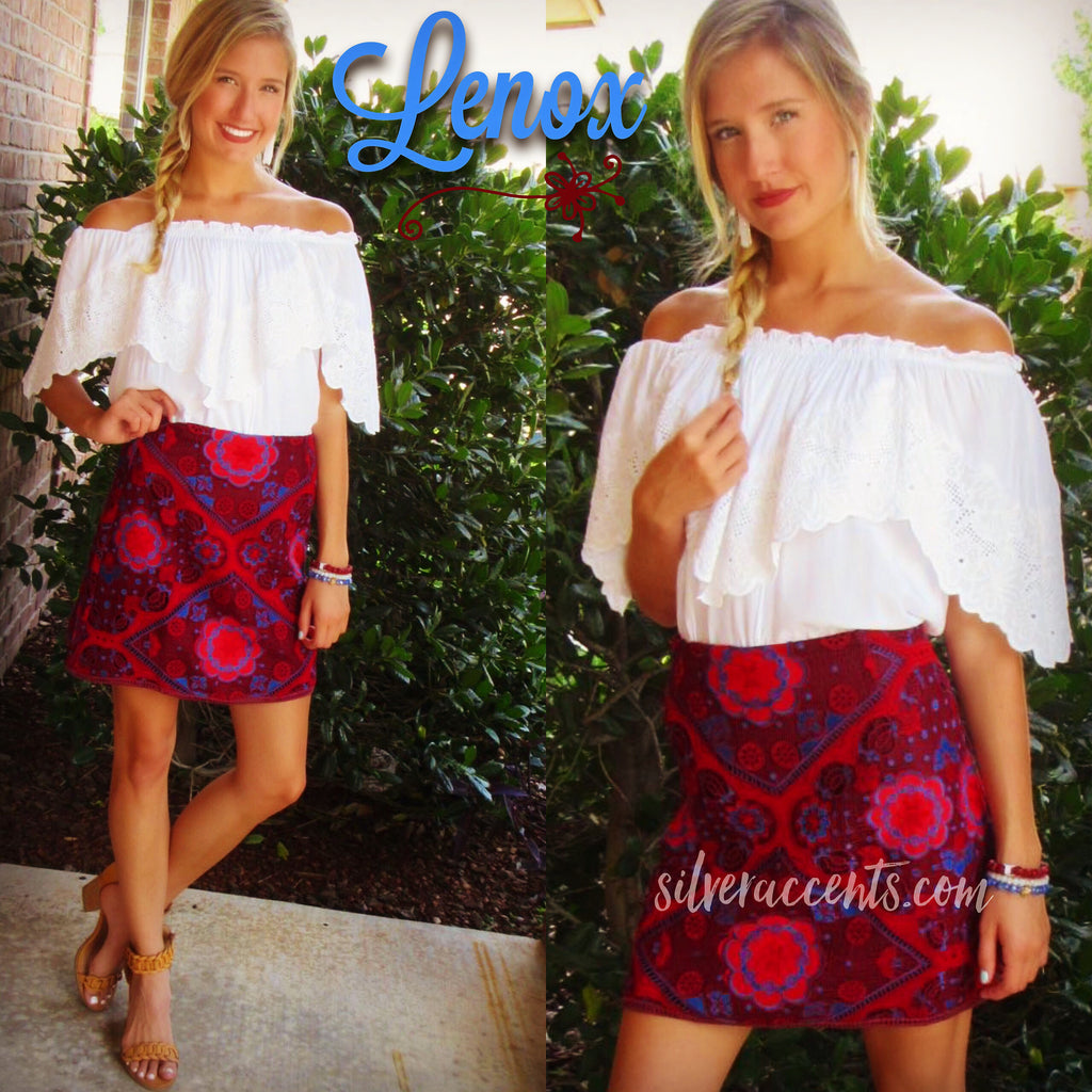 LENOX Embroidered Floral Pencil Skirt