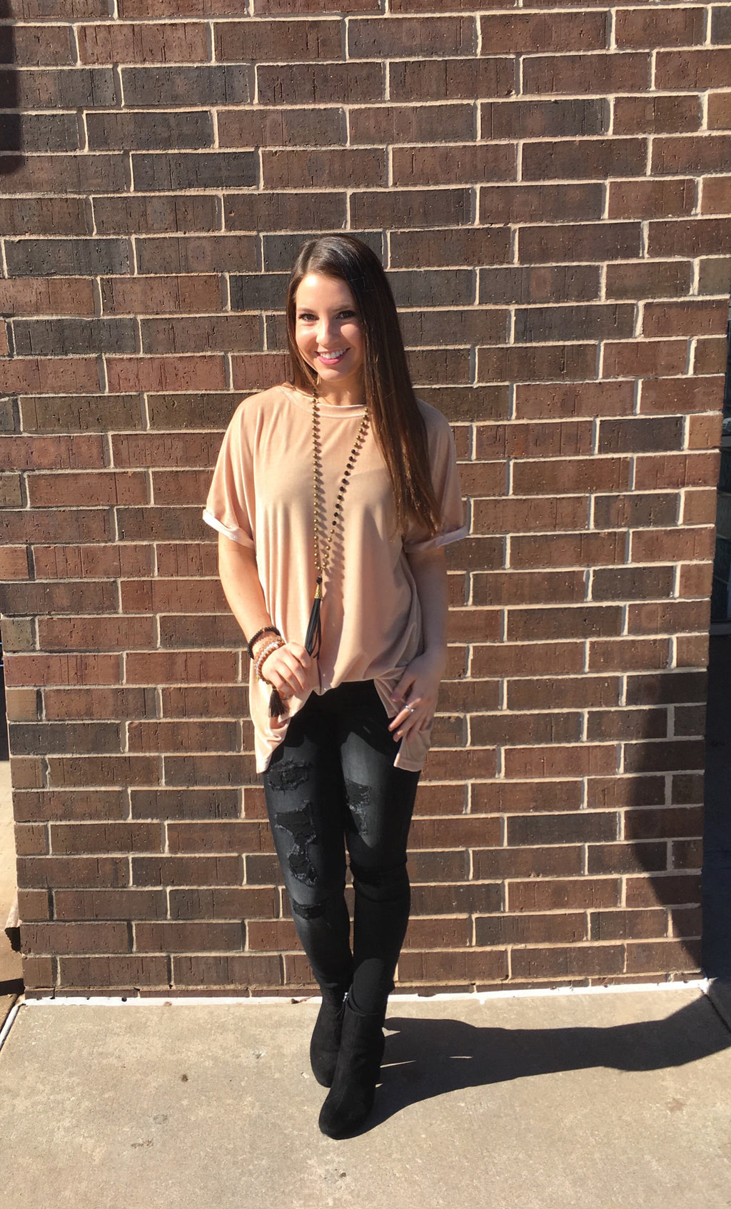 UPON A STAR Velvet Roll Sleeve Tunic Top