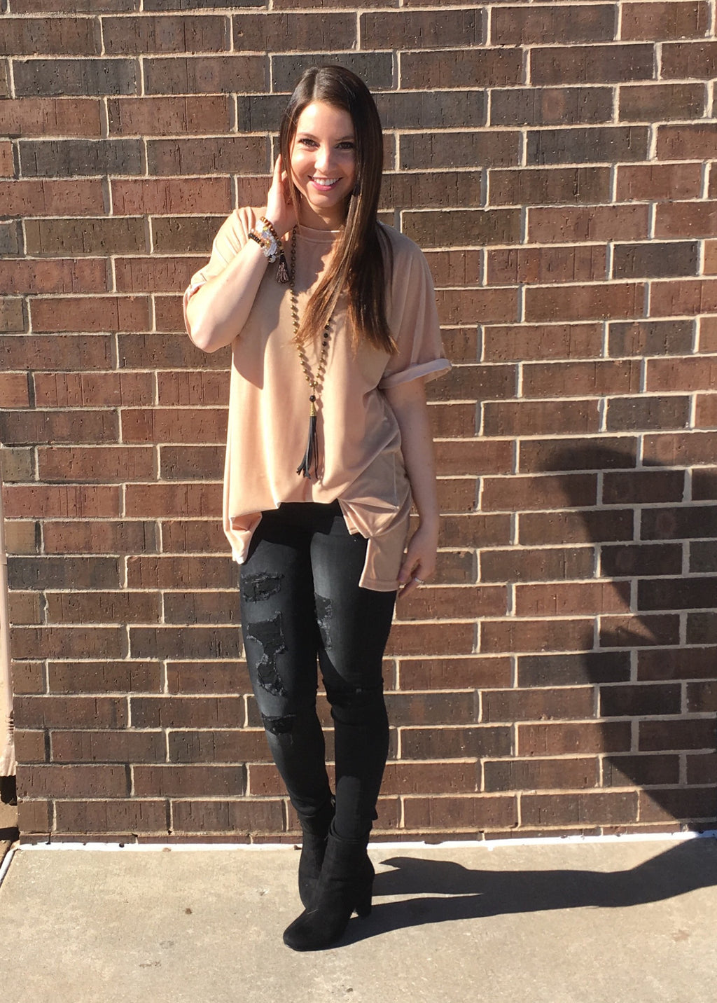 UPON A STAR Velvet Roll Sleeve Tunic Top