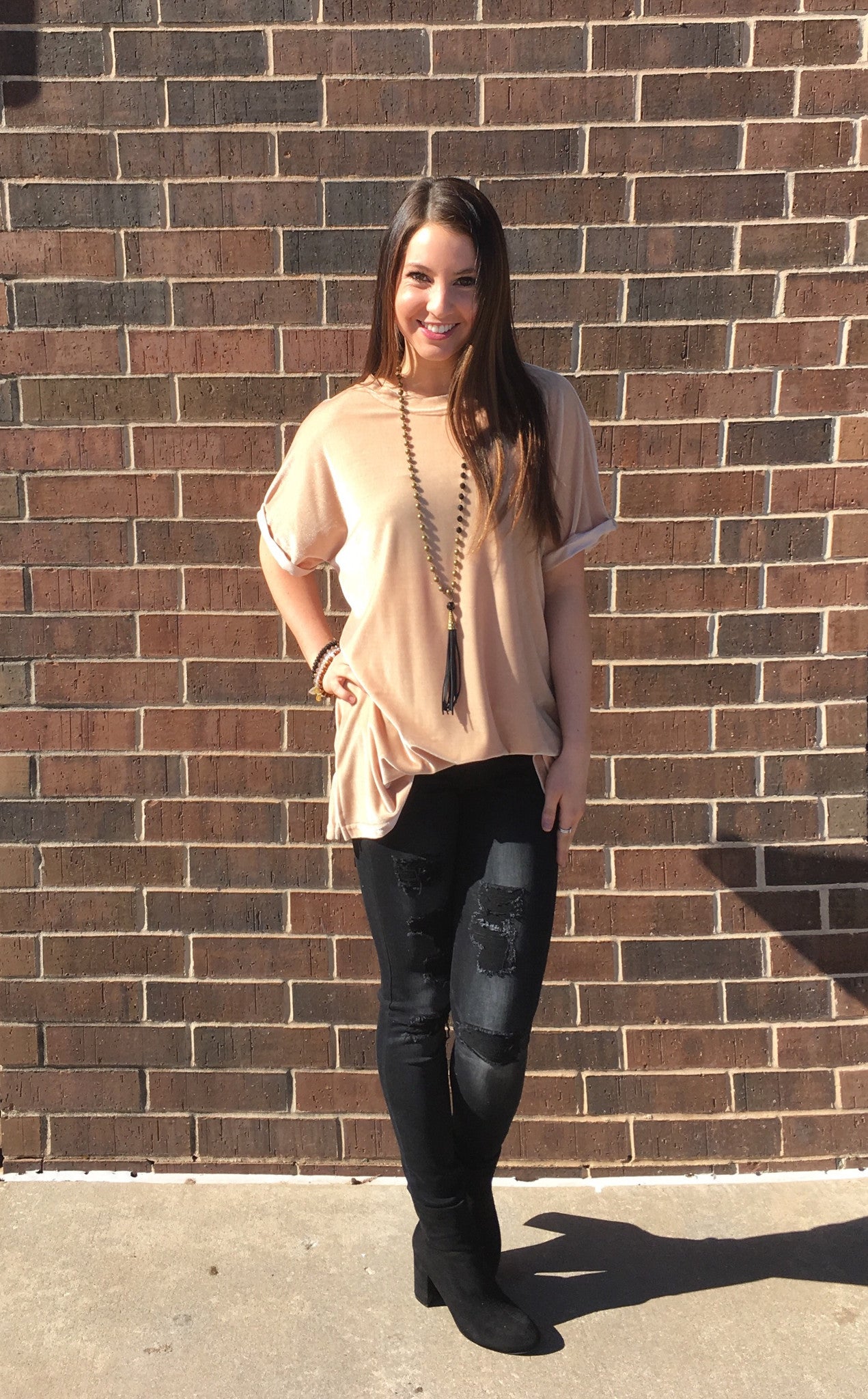 UPON A STAR Velvet Roll Sleeve Tunic Top