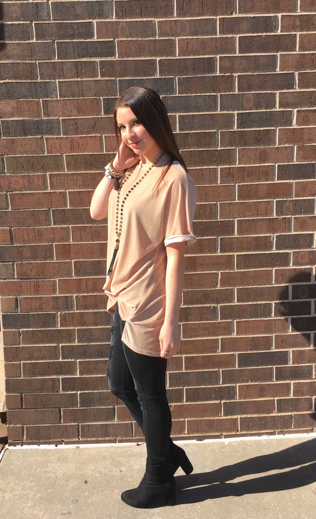 UPON A STAR Velvet Roll Sleeve Tunic Top