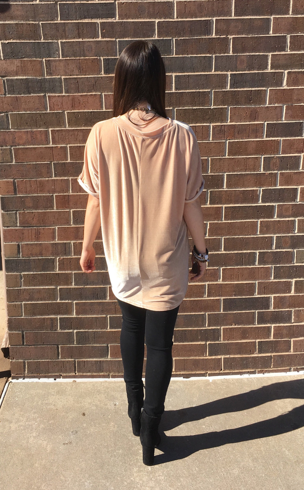 UPON A STAR Velvet Roll Sleeve Tunic Top