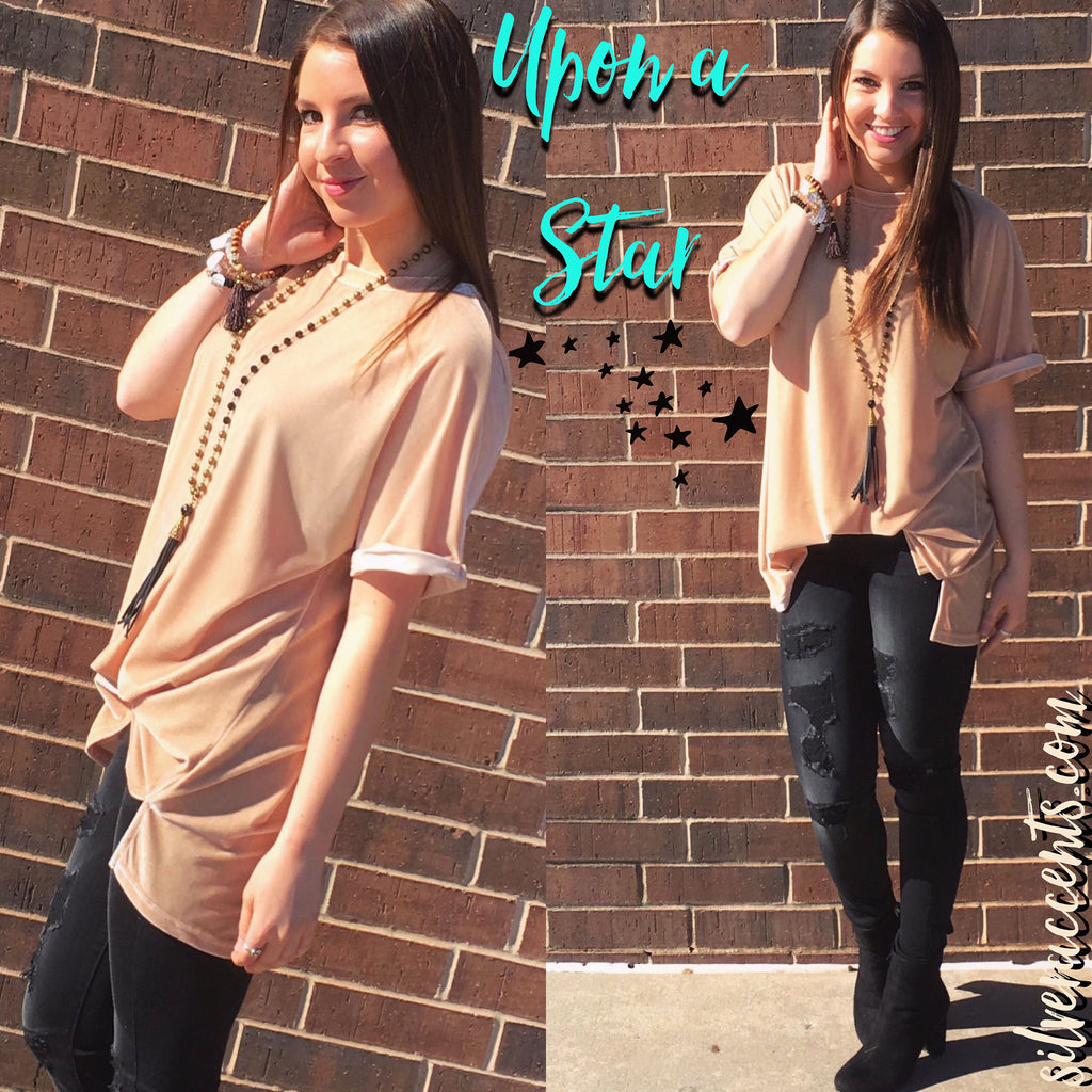UPON A STAR Velvet Roll Sleeve Tunic Top