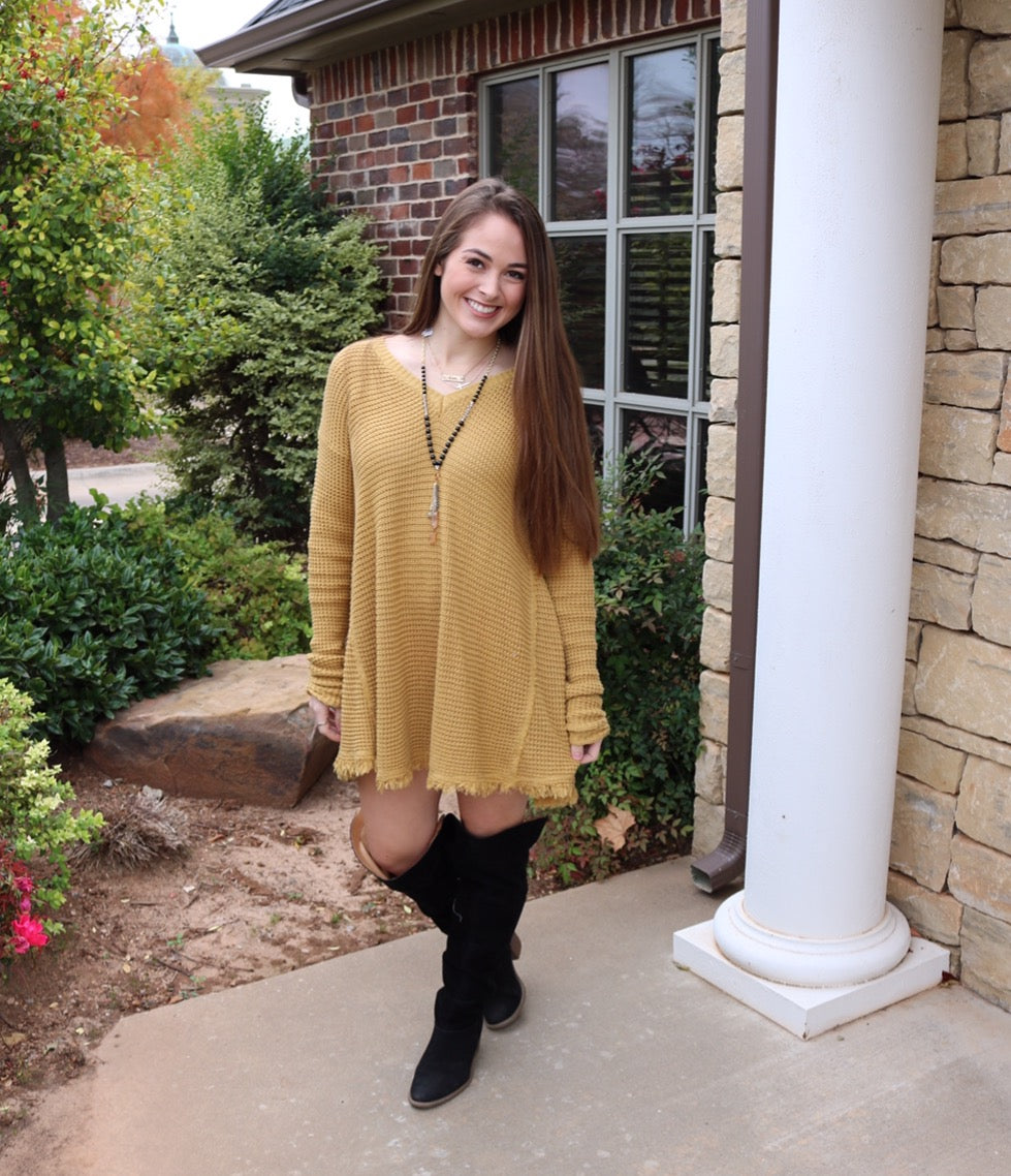 UPTOWN WaffleKnit FrayHem HiLo Sweater Tunic Top
