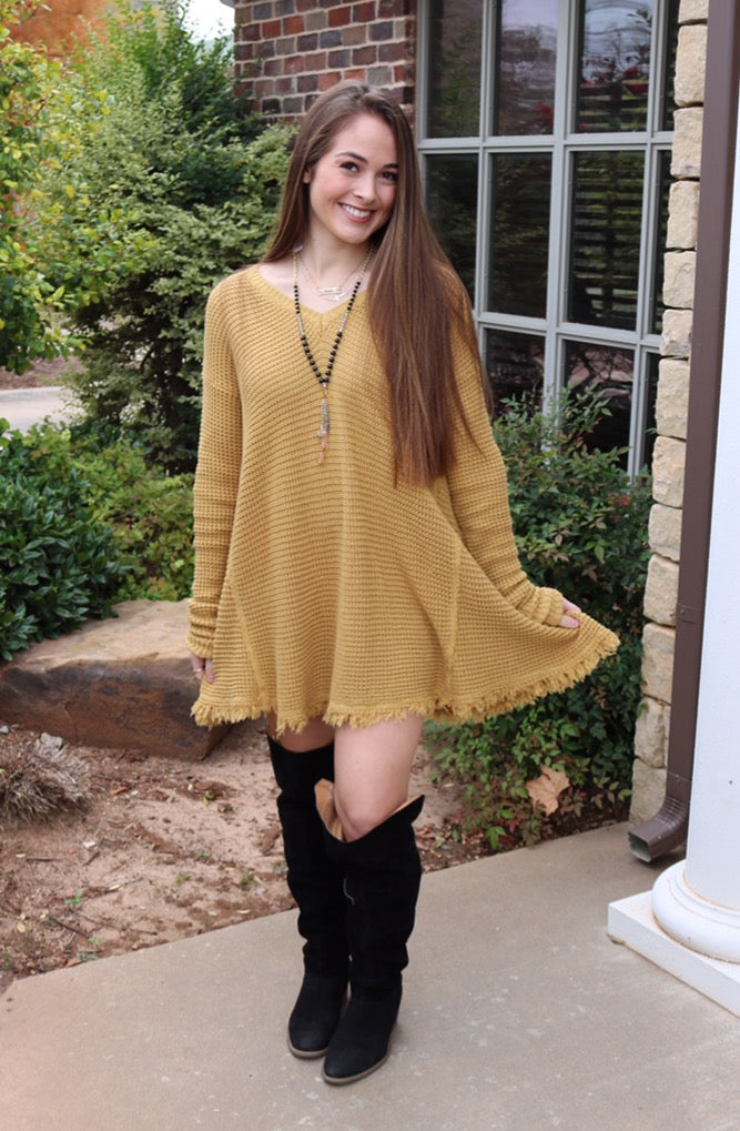 UPTOWN WaffleKnit FrayHem HiLo Sweater Tunic Top