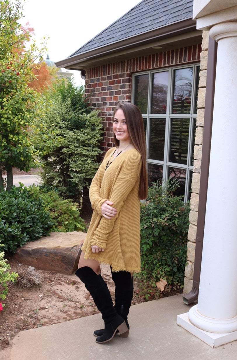 UPTOWN WaffleKnit FrayHem HiLo Sweater Tunic Top