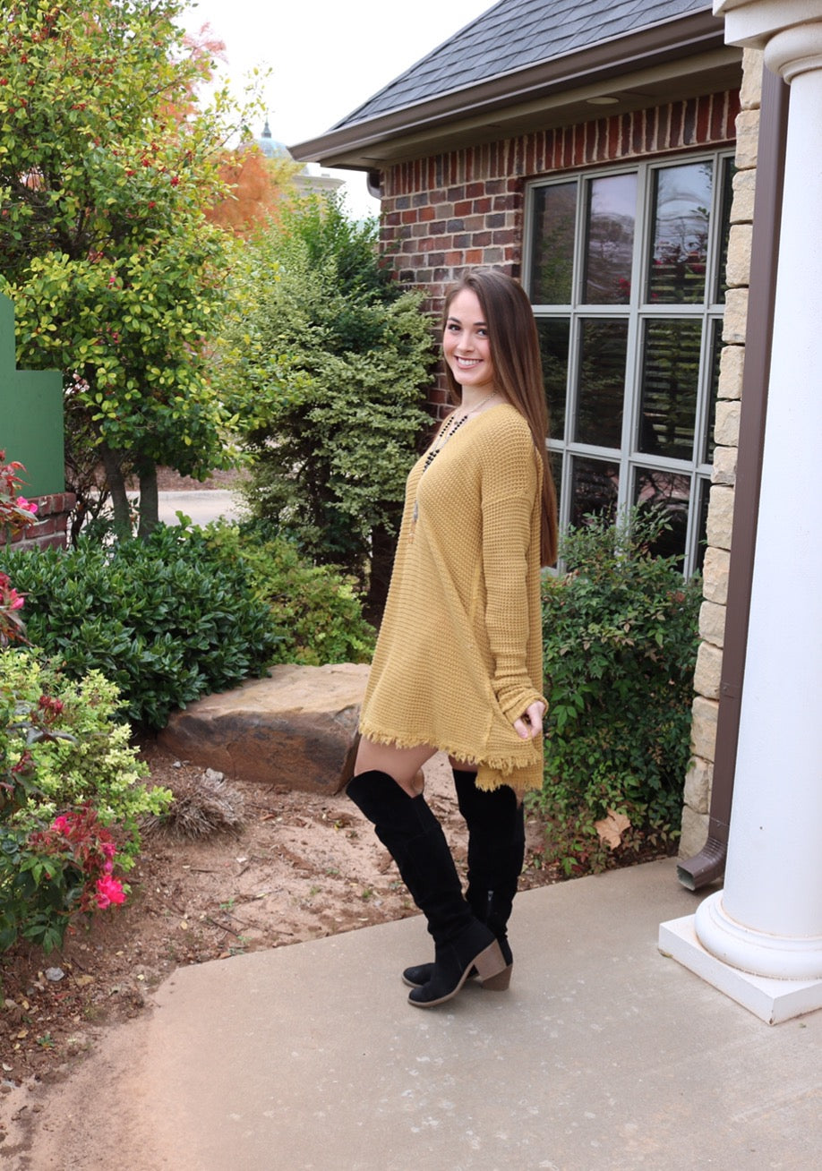UPTOWN WaffleKnit FrayHem HiLo Sweater Tunic Top