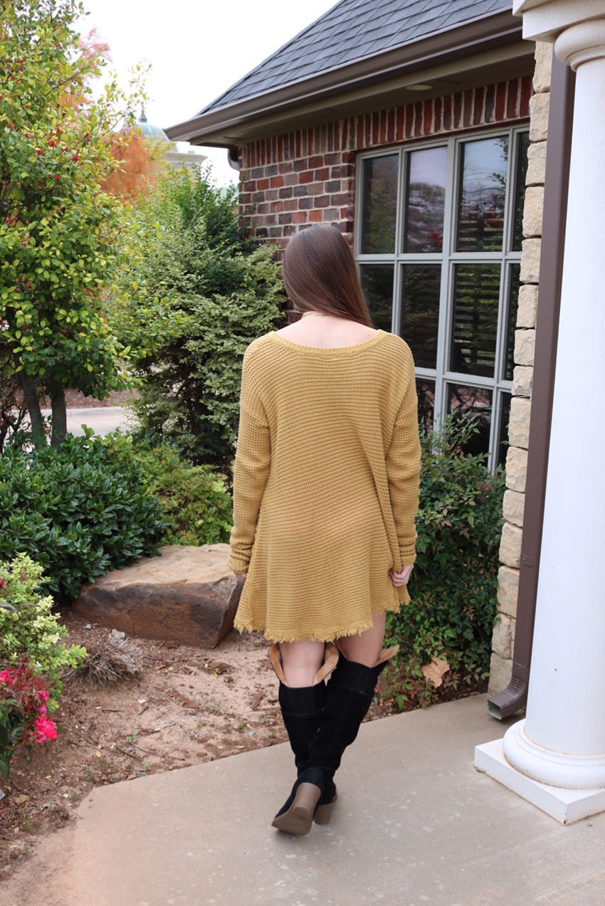 UPTOWN WaffleKnit FrayHem HiLo Sweater Tunic Top