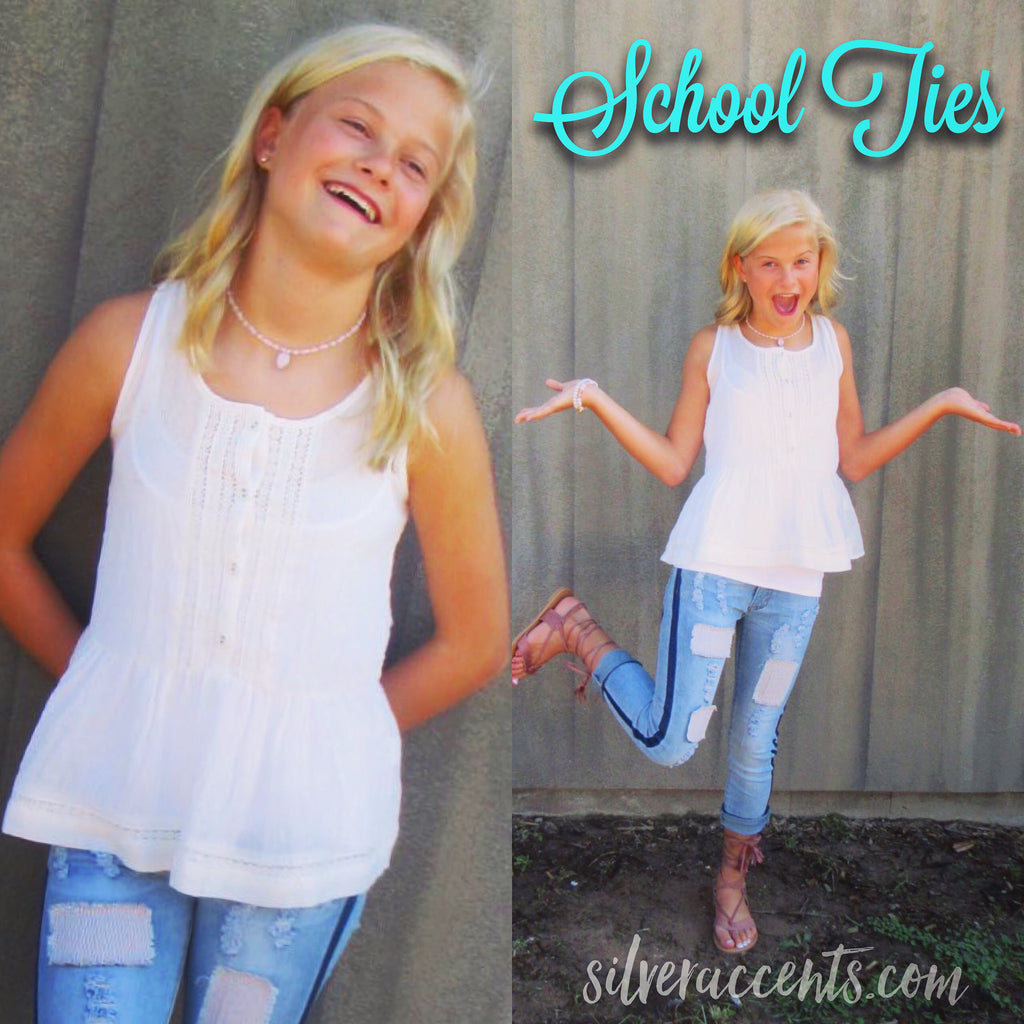 SCHOOL TIES Lace Trim RuffleHem Tank Top