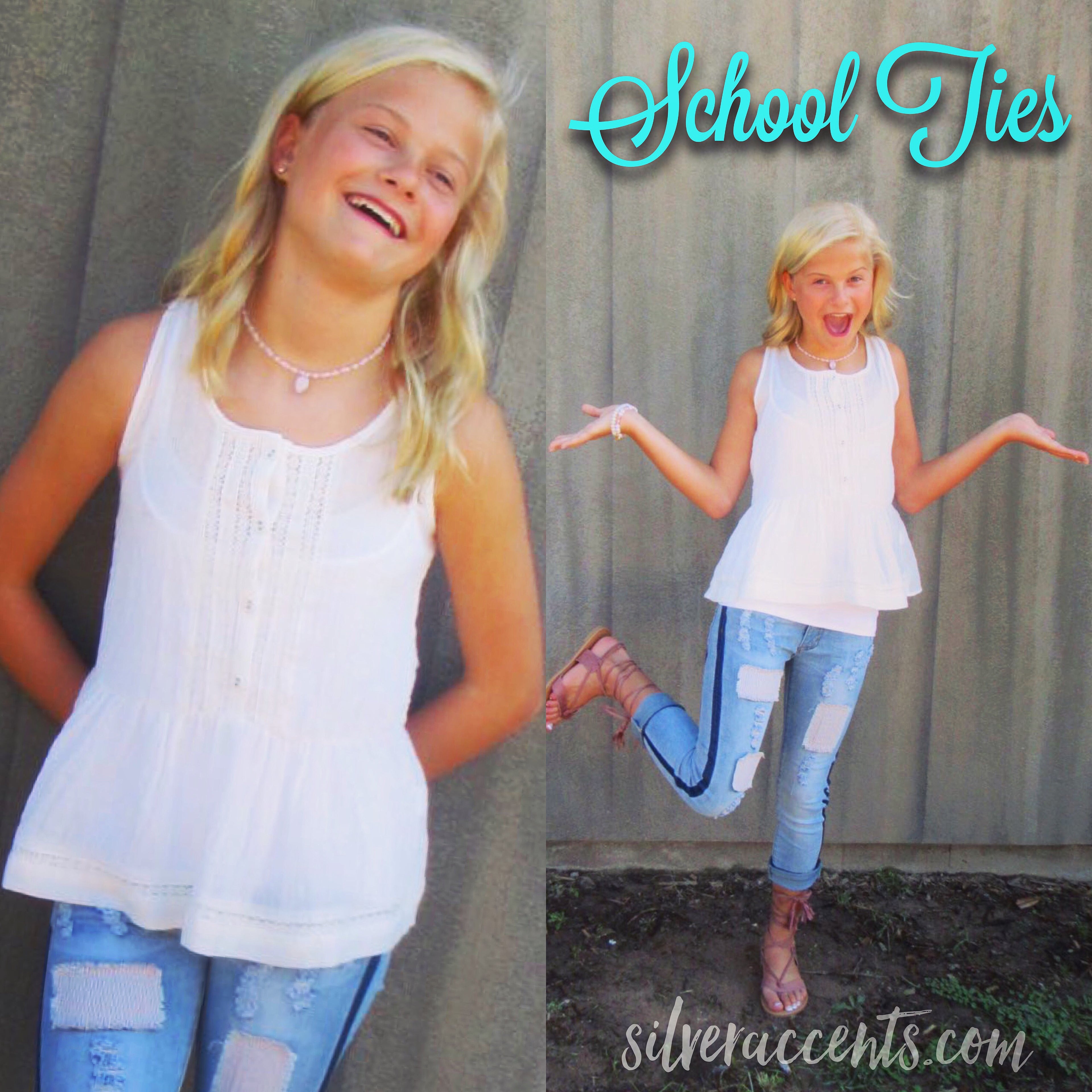 SCHOOL TIES Lace Trim RuffleHem Tank Top