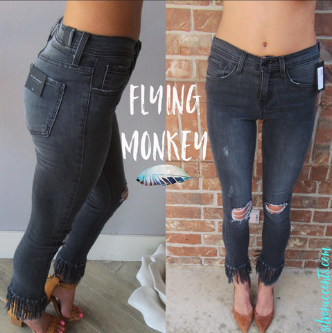 FLYING MONKEY HiRise BLACK SHADE FringeHem Straight Leg Jean