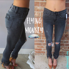 FLYING MONKEY HiRise BLACK SHADE FringeHem Straight Leg Jean