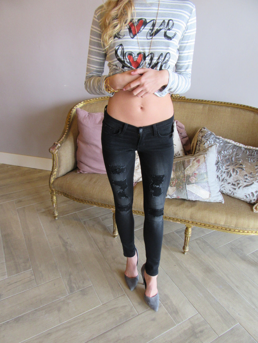 FLYING MONKEY Fused Distress SMOKY BLACK Skinny Jean