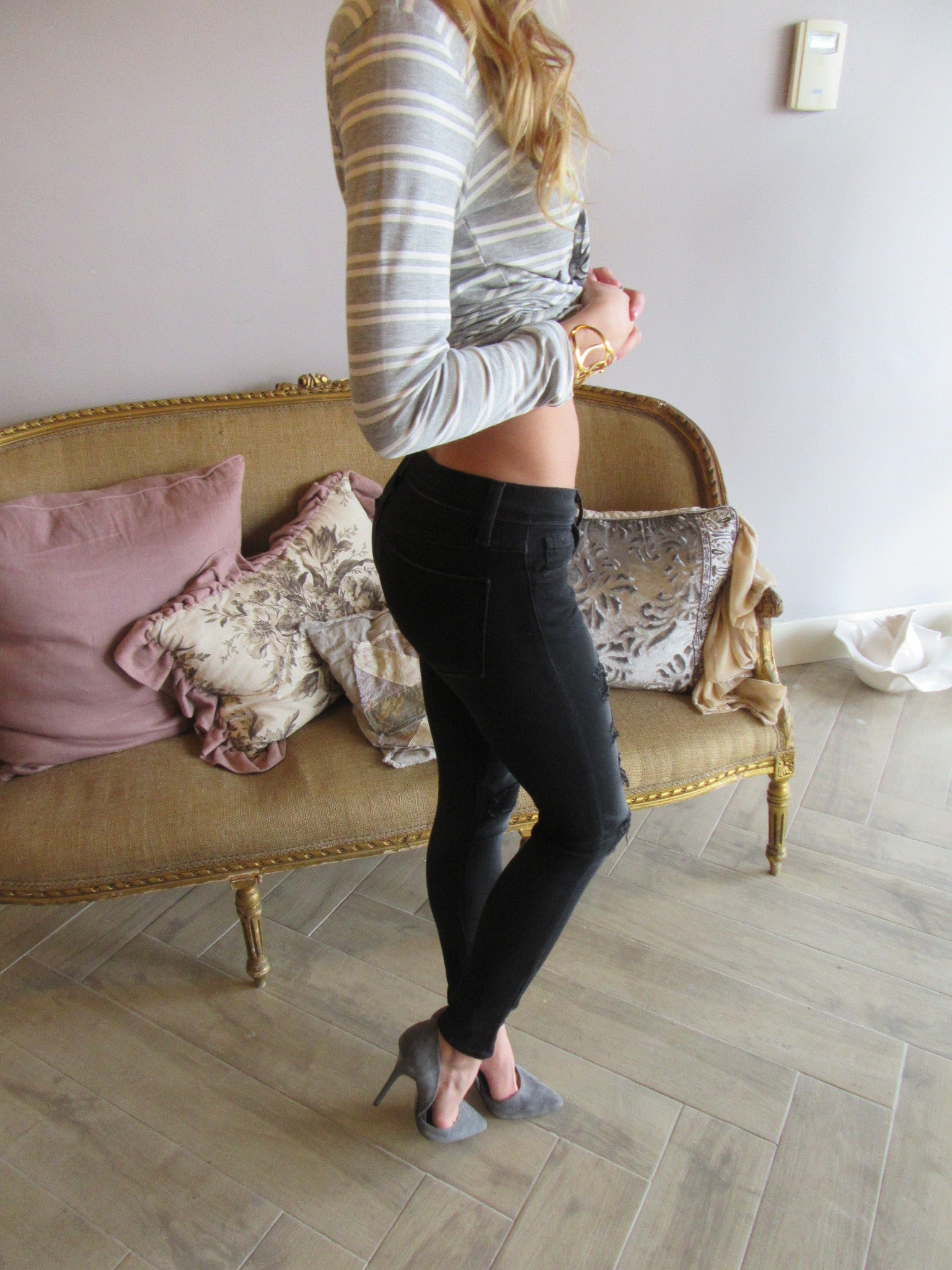 FLYING MONKEY Fused Distress SMOKY BLACK Skinny Jean