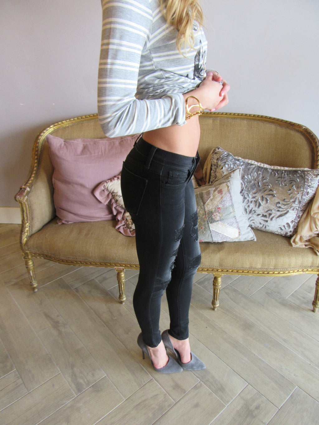 FLYING MONKEY Fused Distress SMOKY BLACK Skinny Jean