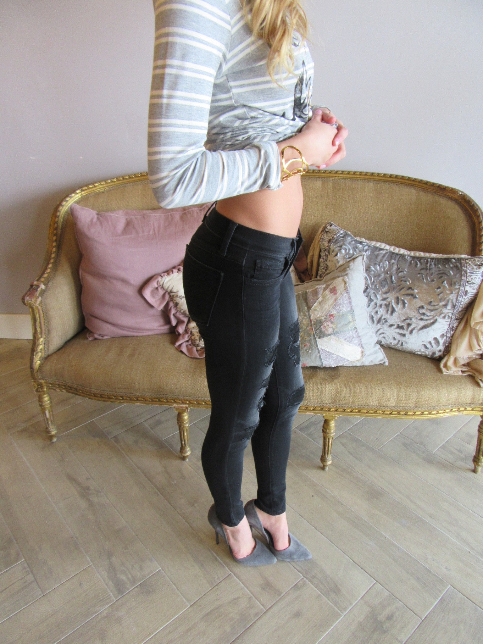 FLYING MONKEY Fused Distress SMOKY BLACK Skinny Jean