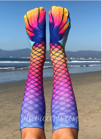 LIVING ROYAL Orange/Blue MERMAID Knee High Socks