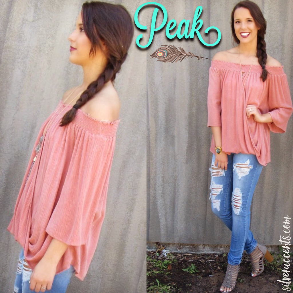 PEAK Smocked OffShoulder CrossOver Gauze Top