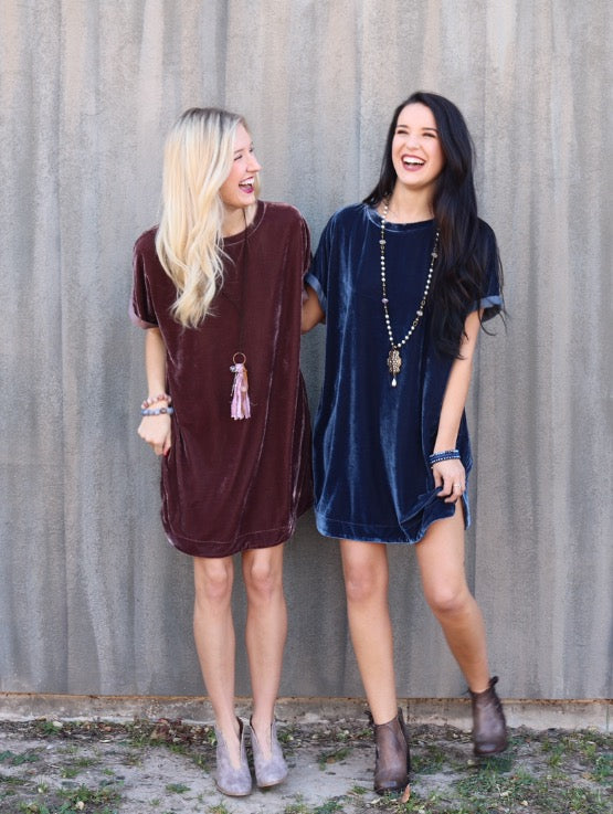 MY WISH Velvet Roll Sleeve ScoopHem Tunic Dress