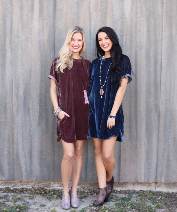 MY WISH Velvet Roll Sleeve ScoopHem Tunic Dress