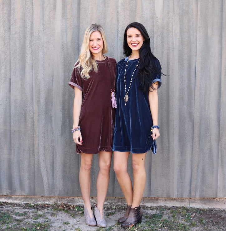 MY WISH Velvet Roll Sleeve ScoopHem Tunic Dress