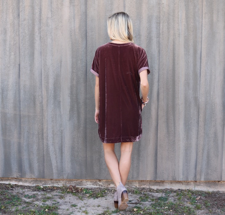 MY WISH Velvet Roll Sleeve ScoopHem Tunic Dress