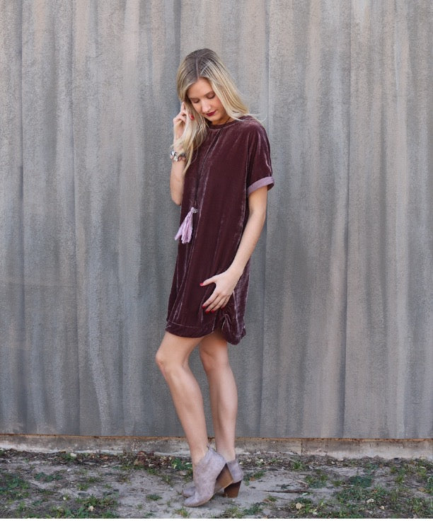 MY WISH Velvet Roll Sleeve ScoopHem Tunic Dress