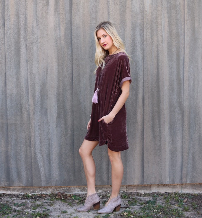 MY WISH Velvet Roll Sleeve ScoopHem Tunic Dress