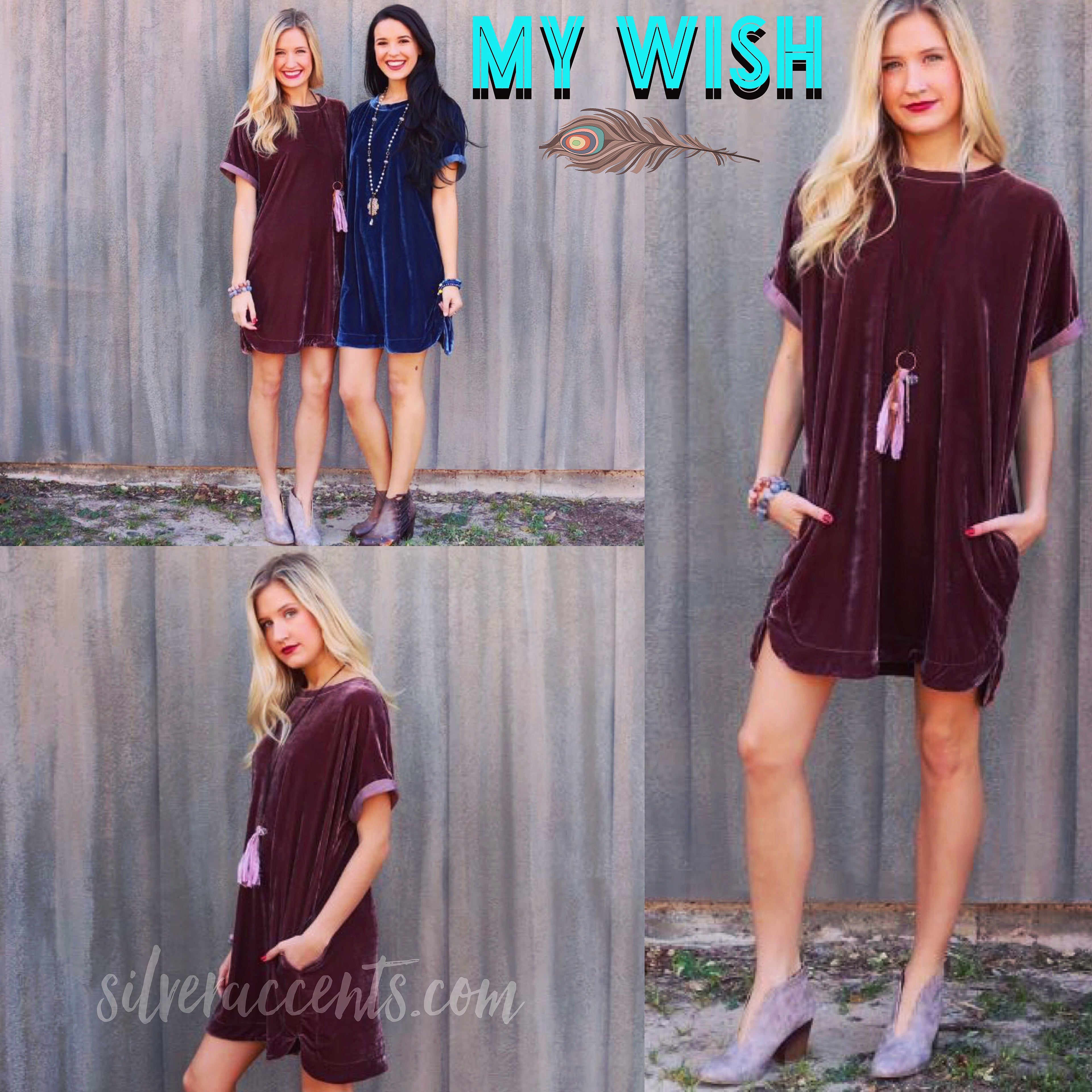 MY WISH Velvet Roll Sleeve ScoopHem Tunic Dress