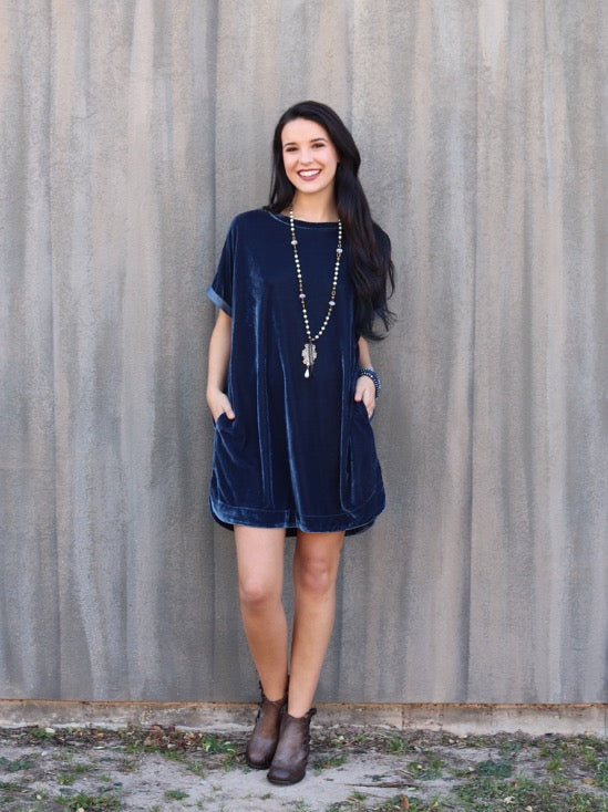 MY WISH Velvet Roll Sleeve ScoopHem Tunic Dress