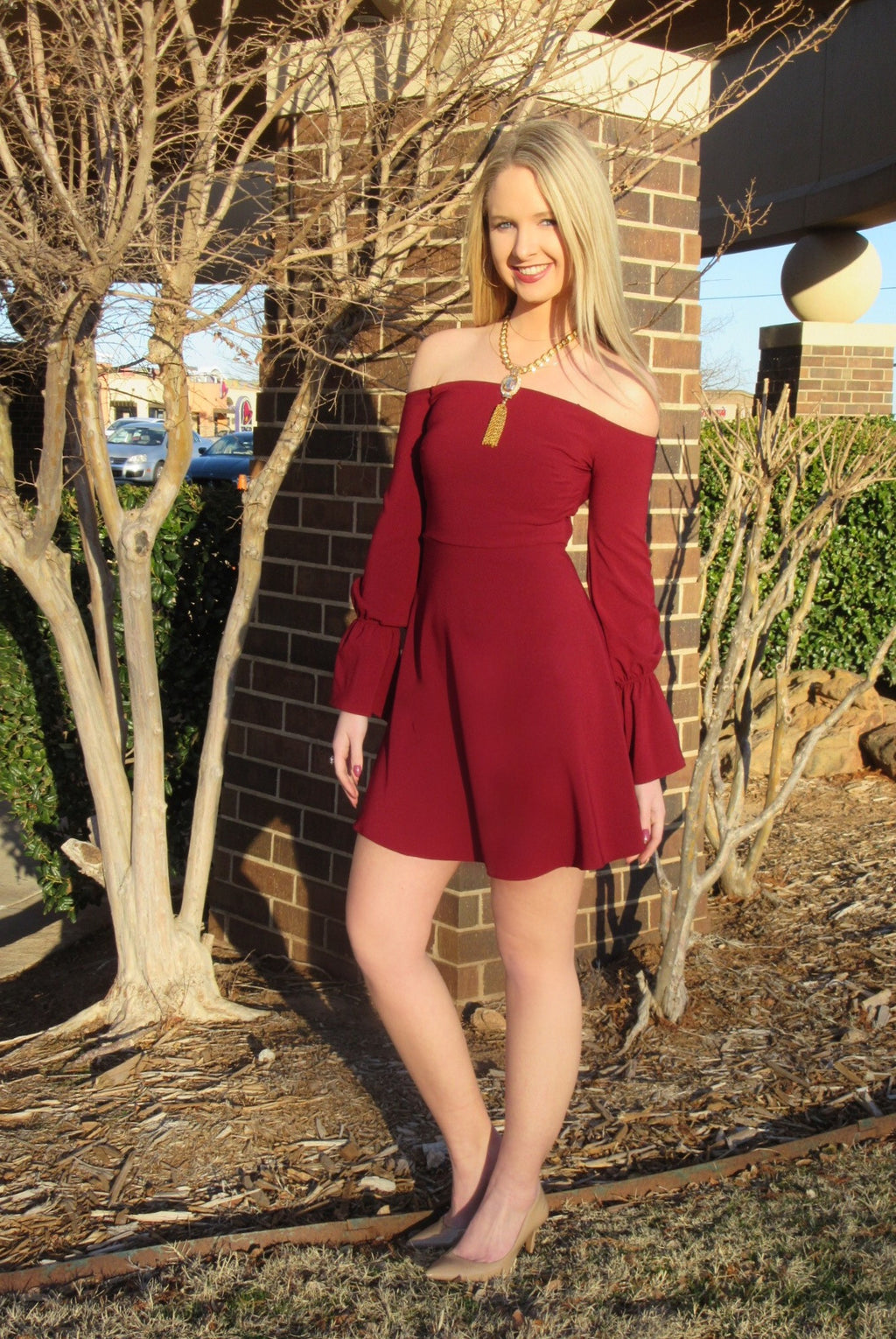 HEARTTHROB OffShoulder RuffleSleeve Fit & Flare Dress