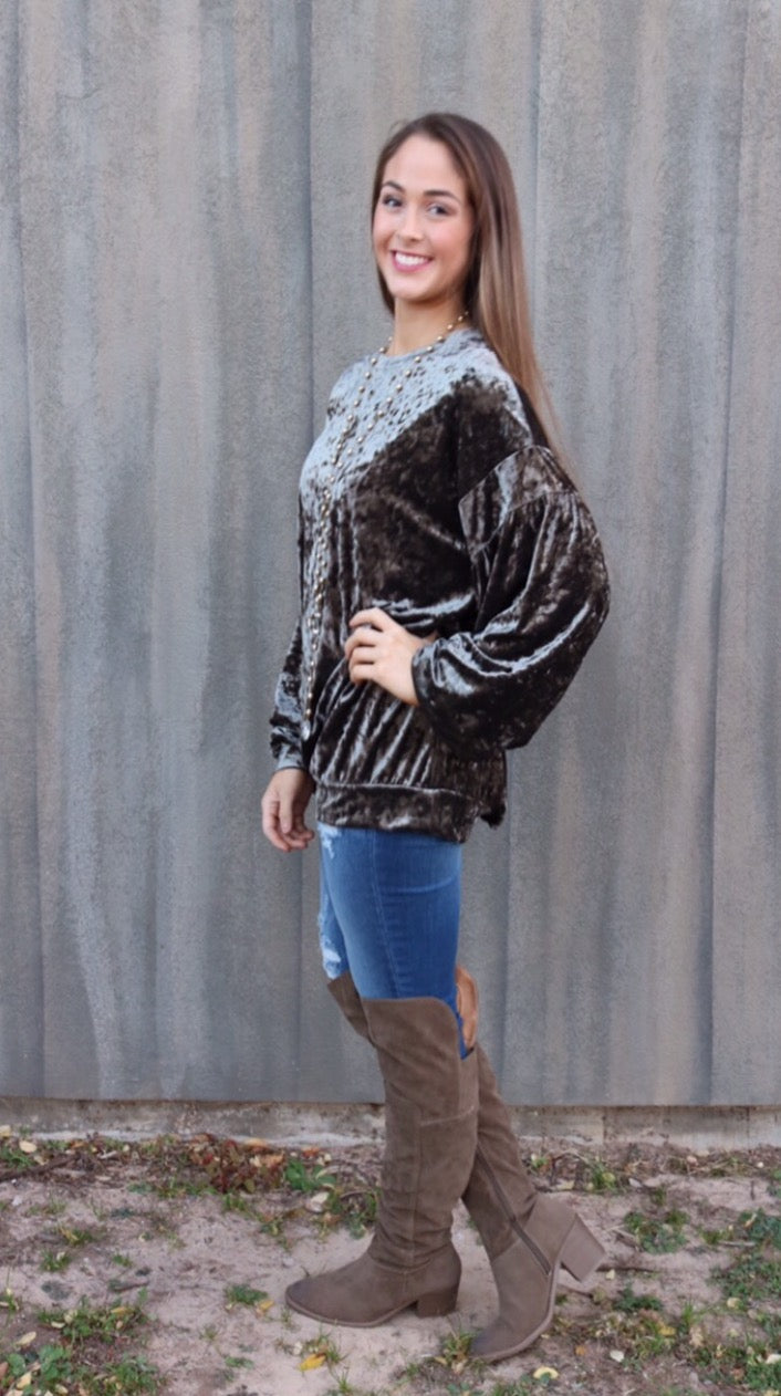 WONDERMENT CrushVelvet DropShoulder LongSleeve Pullover Top